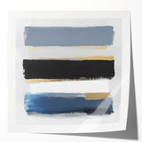 Geometric Abstract Wall Decor – Navy, Gold & Gray Brush Canvas Art