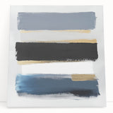 Geometric Abstract Wall Decor – Navy, Gold & Gray Brush Canvas Art