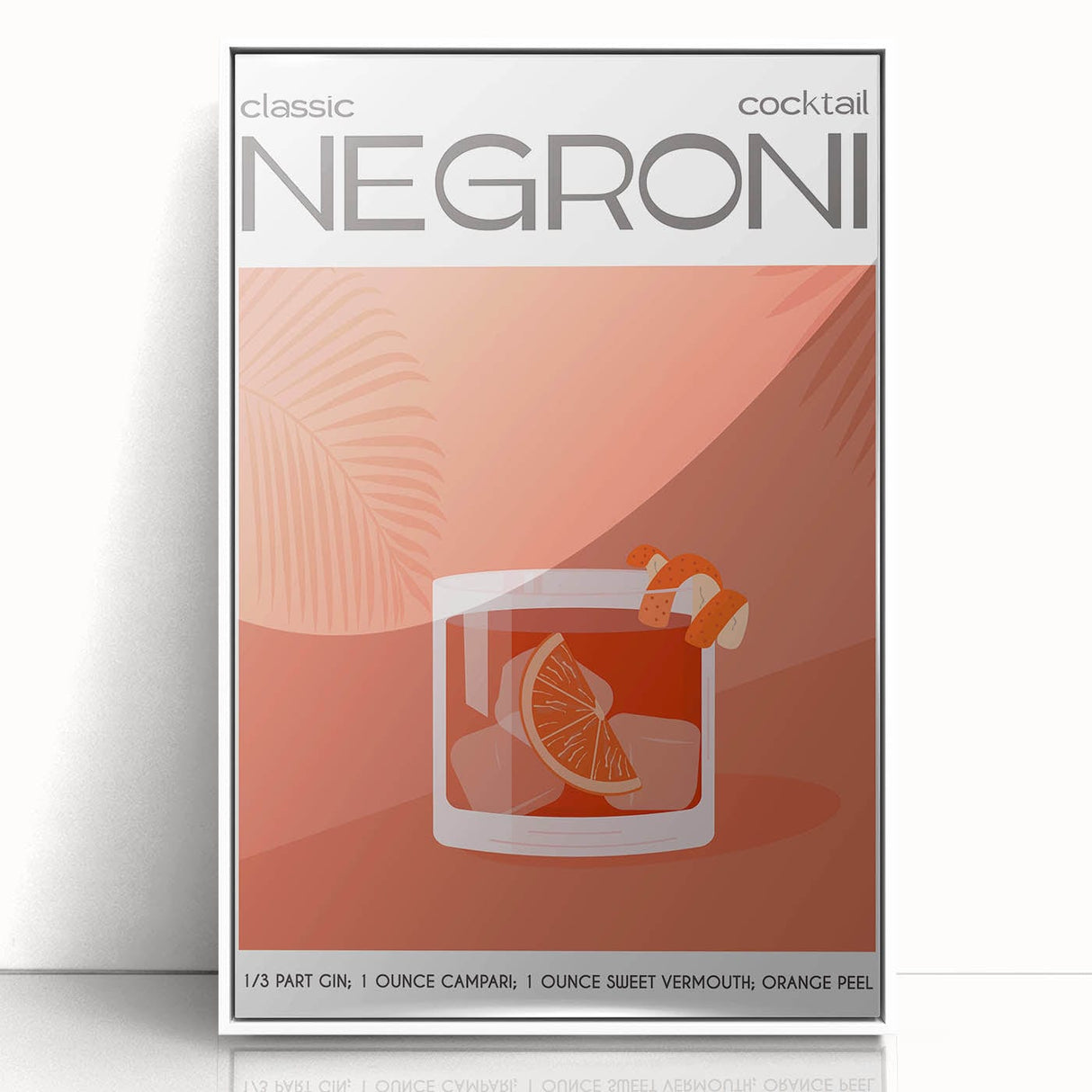 Art deco poster featuring stylized food and drink illustrations on a white acrylic framed print.