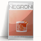 Art deco poster featuring stylized food and drink illustrations on a white acrylic framed print.