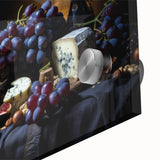 Large abstract wall art featuring assorted fruits in vibrant colors on acrylic glass, ideal for dining room decor.