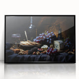 Large abstract wall art featuring assorted fruits in bold colors on a black acrylic frame, suitable for modern kitchen decor.