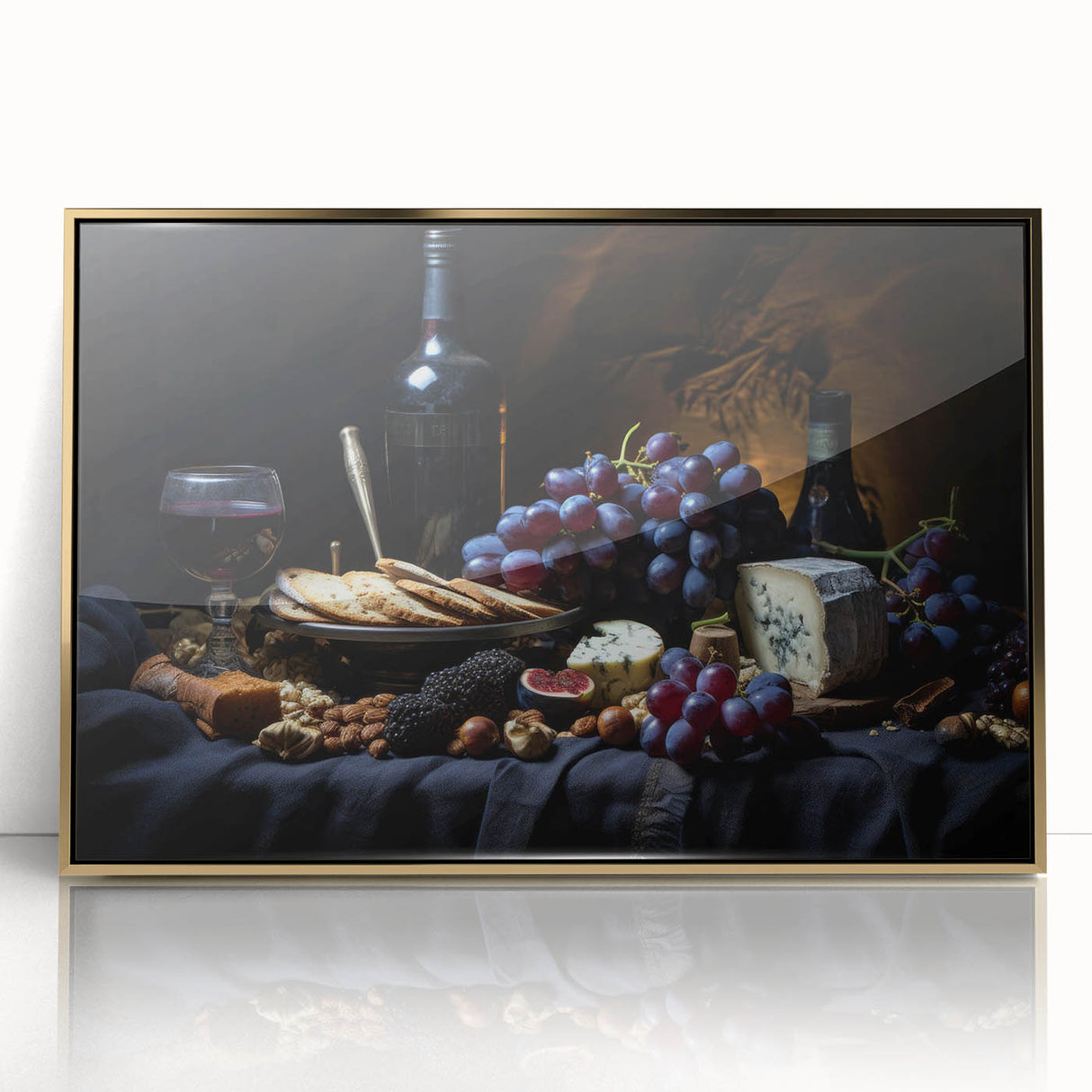 Large acrylic print featuring assorted fruits in mid-century modernist style with vibrant colors, ideal for nursery wall art.