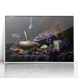 Art Deco poster featuring assorted fruits in vibrant colors on a white acrylic framed print, ideal for modern kitchen decor.