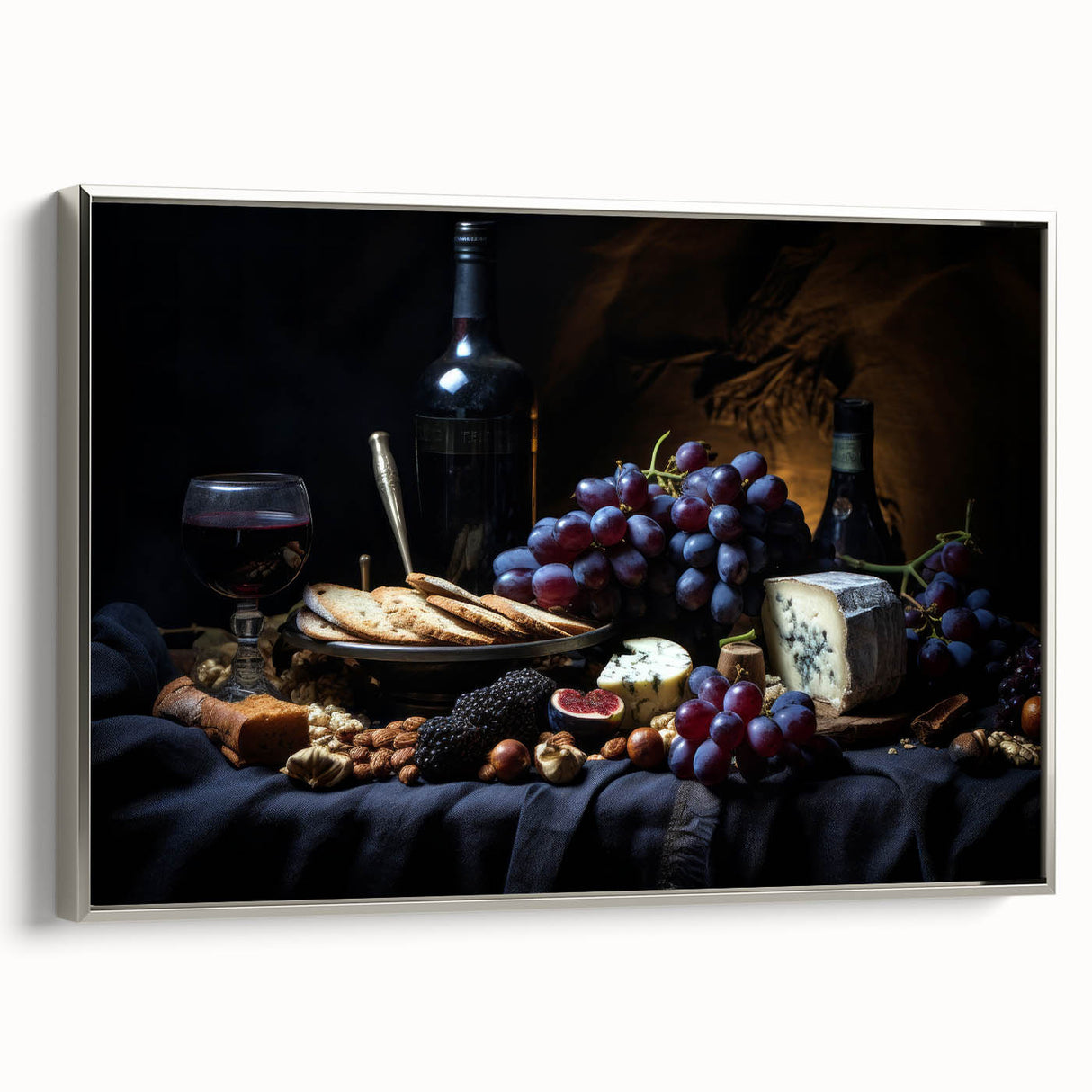 Framed canvas featuring a vintage poster art of colorful fruits, ideal for kitchen wall decor.