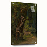 Peaceful Realism Art Print of Deer in a Dense, Lush Forest Landscape