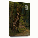 Peaceful Realism Art Print of Deer in a Dense, Lush Forest Landscape
