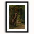 Peaceful Realism Art Print of Deer in a Dense, Lush Forest Landscape