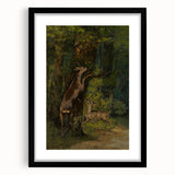 Peaceful Realism Art Print of Deer in a Dense, Lush Forest Landscape