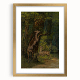 Peaceful Realism Art Print of Deer in a Dense, Lush Forest Landscape