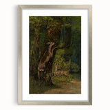 Peaceful Realism Art Print of Deer in a Dense, Lush Forest Landscape