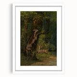 Peaceful Realism Art Print of Deer in a Dense, Lush Forest Landscape