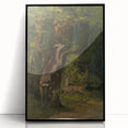 Peaceful Realism Art Print of Deer in a Dense, Lush Forest Landscape