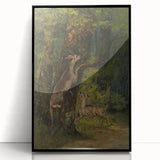 Peaceful Realism Art Print of Deer in a Dense, Lush Forest Landscape