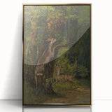 Peaceful Realism Art Print of Deer in a Dense, Lush Forest Landscape