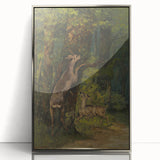 Peaceful Realism Art Print of Deer in a Dense, Lush Forest Landscape