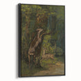Peaceful Realism Art Print of Deer in a Dense, Lush Forest Landscape