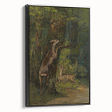 Peaceful Realism Art Print of Deer in a Dense, Lush Forest Landscape
