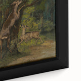 Peaceful Realism Art Print of Deer in a Dense, Lush Forest Landscape