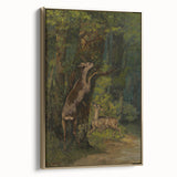Peaceful Realism Art Print of Deer in a Dense, Lush Forest Landscape