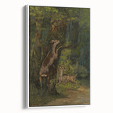Peaceful Realism Art Print of Deer in a Dense, Lush Forest Landscape