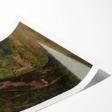 Peaceful Realism Art Print of Deer in a Dense, Lush Forest Landscape