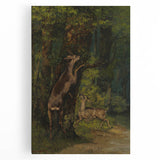 Peaceful Realism Art Print of Deer in a Dense, Lush Forest Landscape