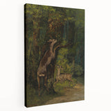 Peaceful Realism Art Print of Deer in a Dense, Lush Forest Landscape