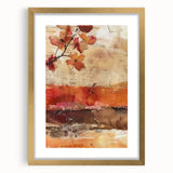 Extra large abstract art print with textured autumn hues in a gold frame, ideal for living room decor.