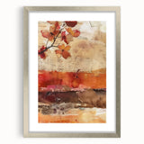 Textured abstract art print in autumnal hues on a silver framed canvas, ideal for bedroom art.
