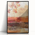 Large abstract wall art depicting autumnal trees in earth tones, framed in black acrylic.