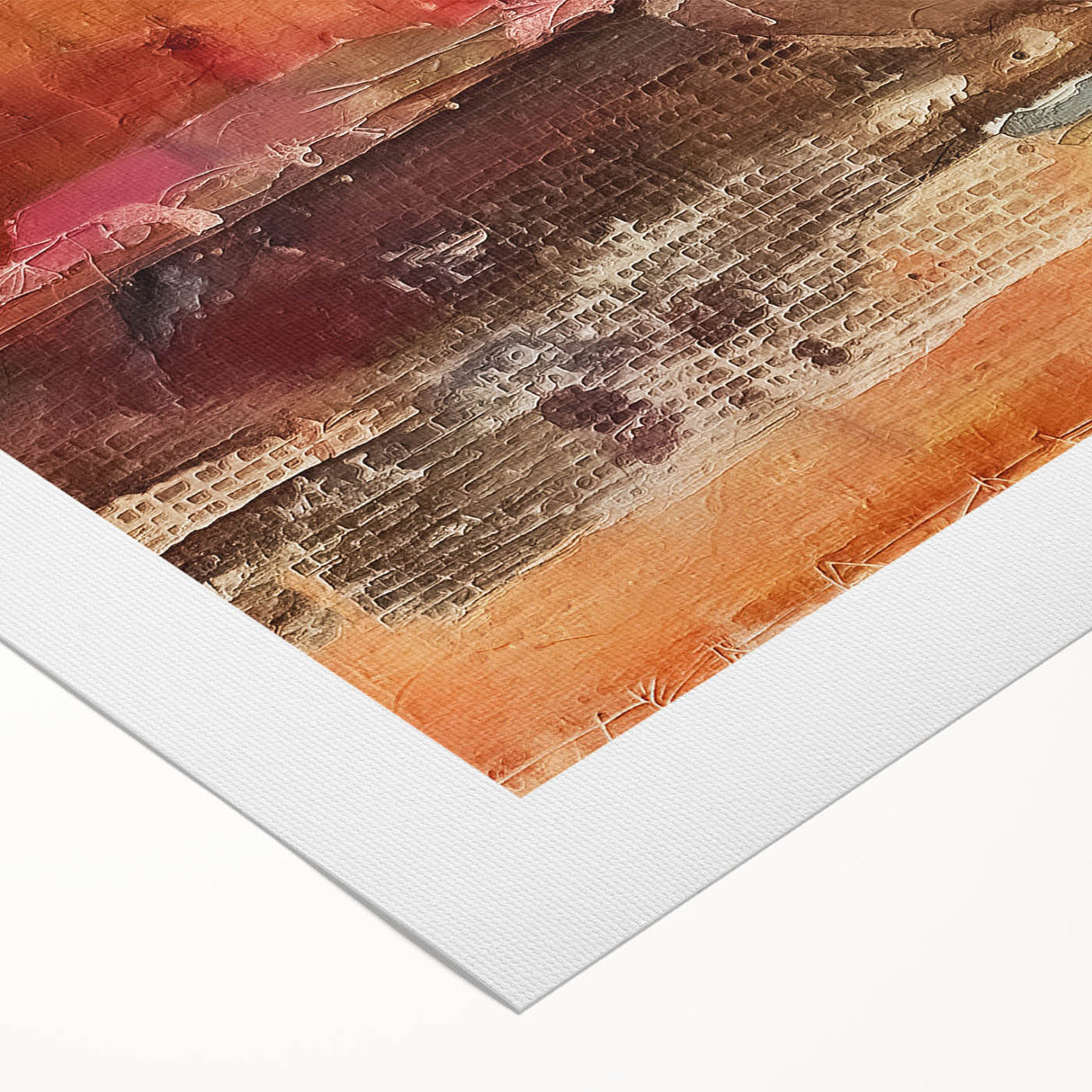 Art deco poster featuring an autumnal scene with muted orange and brown tones on a rolled canvas.