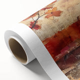 Art deco poster featuring stylized autumn trees in orange and brown tones on rolled canvas, suitable for nursery wall art.