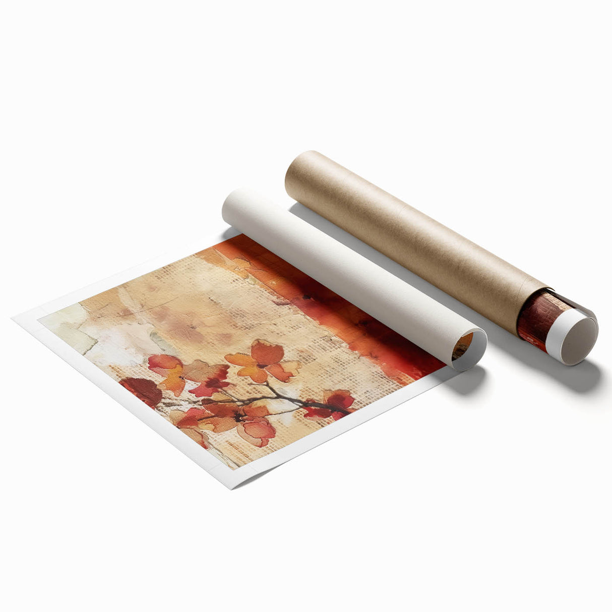 Extra large rolled canvas print featuring muted earth tones with a detailed floral design.