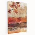Fall-themed abstract wall art on stretched canvas, featuring earthy red and orange tones, suitable for kitchen decor.