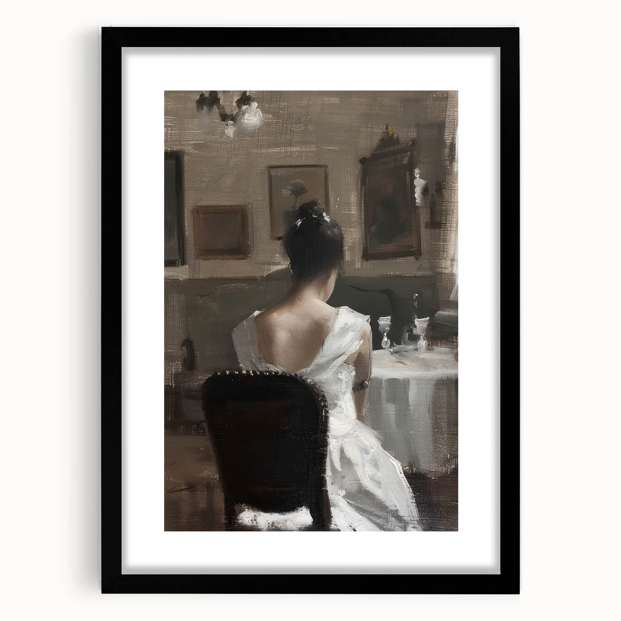 Abstract figurative frame with mat in black, showcasing a modern artistic design. Ideal for contemporary decor, enhancing any living space with elegance.
