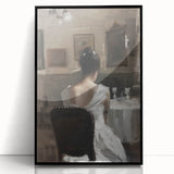 Framed abstract figurative artwork in black, showcasing bold shapes and lines, ideal for modern home decor. This piece adds a striking focal point to any space.