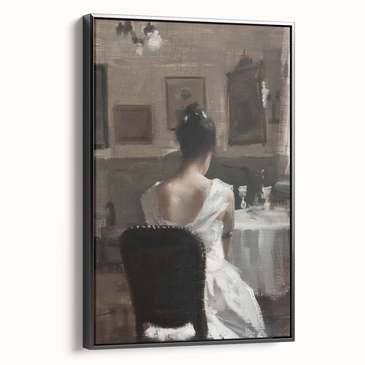 Abstract figurative artwork in a black frame, showcasing vibrant colors and intricate patterns, ideal for modern home decor and artistic expression.