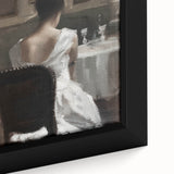 Abstract figurative artwork in vibrant colors displayed in a sleek black frame, showcasing dynamic shapes and textures that enhance any modern decor.