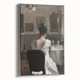 Abstract figurative framed canvas wall art showcasing a dynamic silver design, ideal for modern decor. Side view highlights the artwork's vibrant colors and unique textures.
