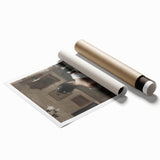 Abstract figurative rolled print showcasing vibrant colors and dynamic shapes, perfect for modern decor. Packaged securely in a protective cardboard tube for delivery.