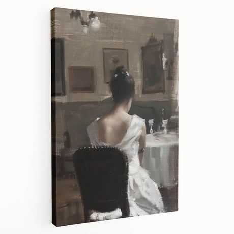 Abstract figurative stretched canvas artwork showcasing vibrant colors and fluid shapes, displayed in a side view to highlight depth and texture, perfect for modern home decor.