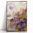 Framed acrylic artwork showcasing vibrant abstract floral designs in gold tones, perfect for modern home decor. Ideal for adding a touch of elegance to any room.