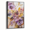 Abstract floral canvas art with a black frame, showcasing vibrant colors and intricate designs. Ideal for modern home decor, adding elegance to any room.
