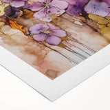 Abstract floral art on rolled canvas showcasing vibrant colors like pink, green, and yellow, ideal for modern home decor, packaged securely in a protective tube.