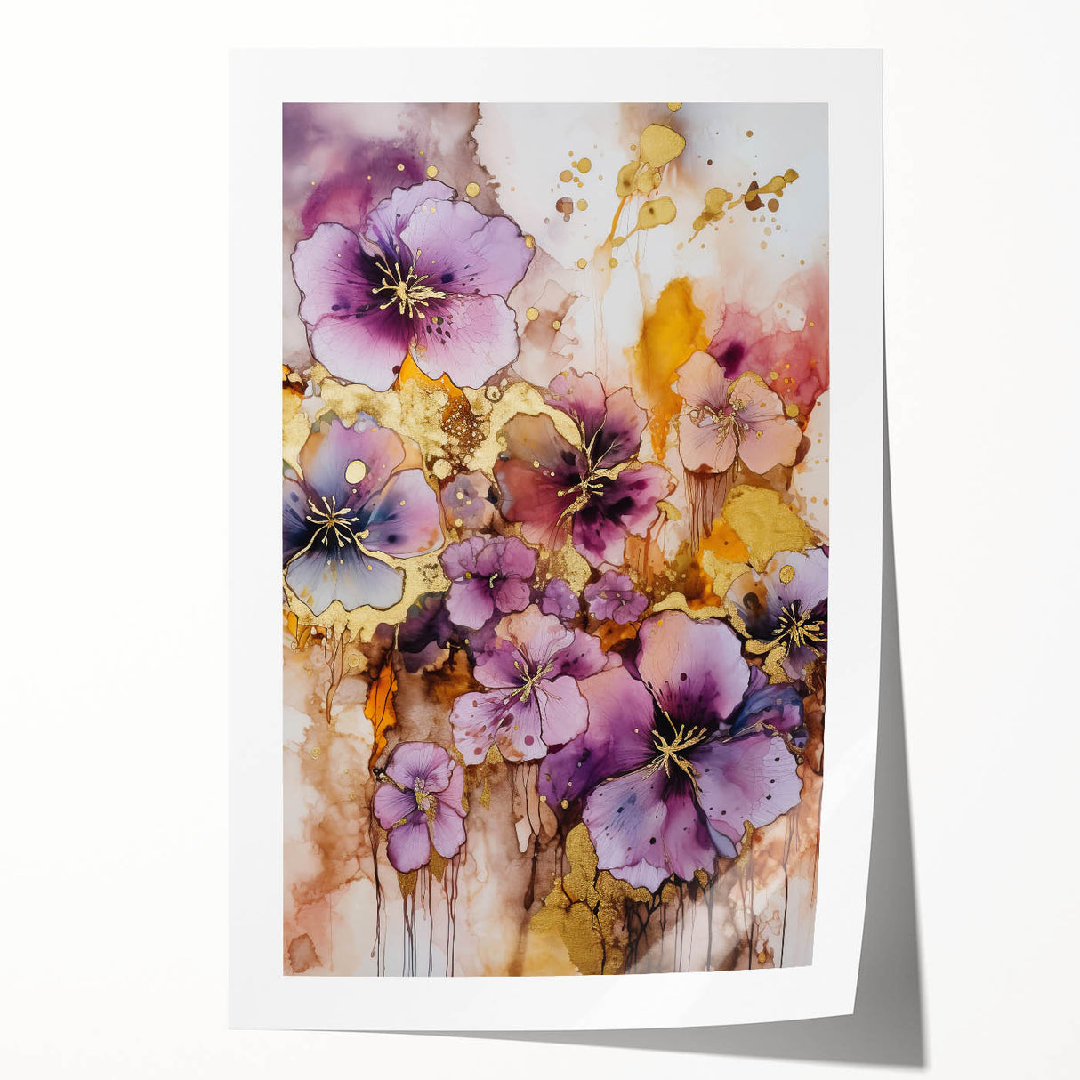 Abstract floral design rolled print featuring vibrant colors and intricate patterns, ideal for modern home decor. Packaged securely in a durable cardboard tube for delivery.
