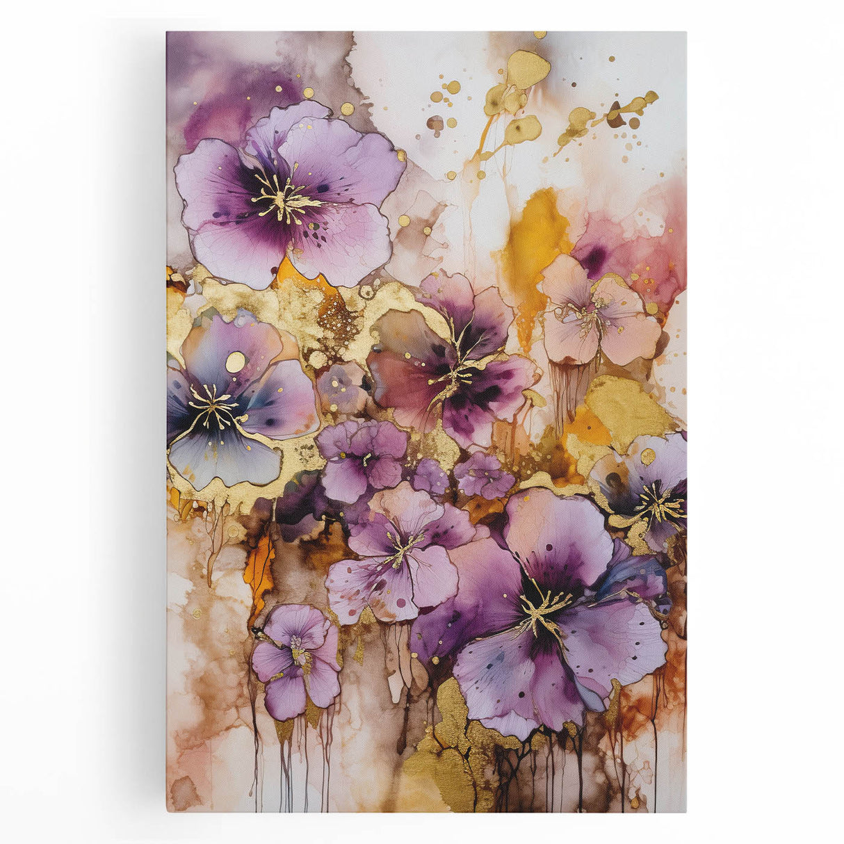 Abstract floral design on stretched canvas, featuring vibrant colors and intricate patterns, ideal for modern home decor. Perfect for adding a touch of elegance to any room.
