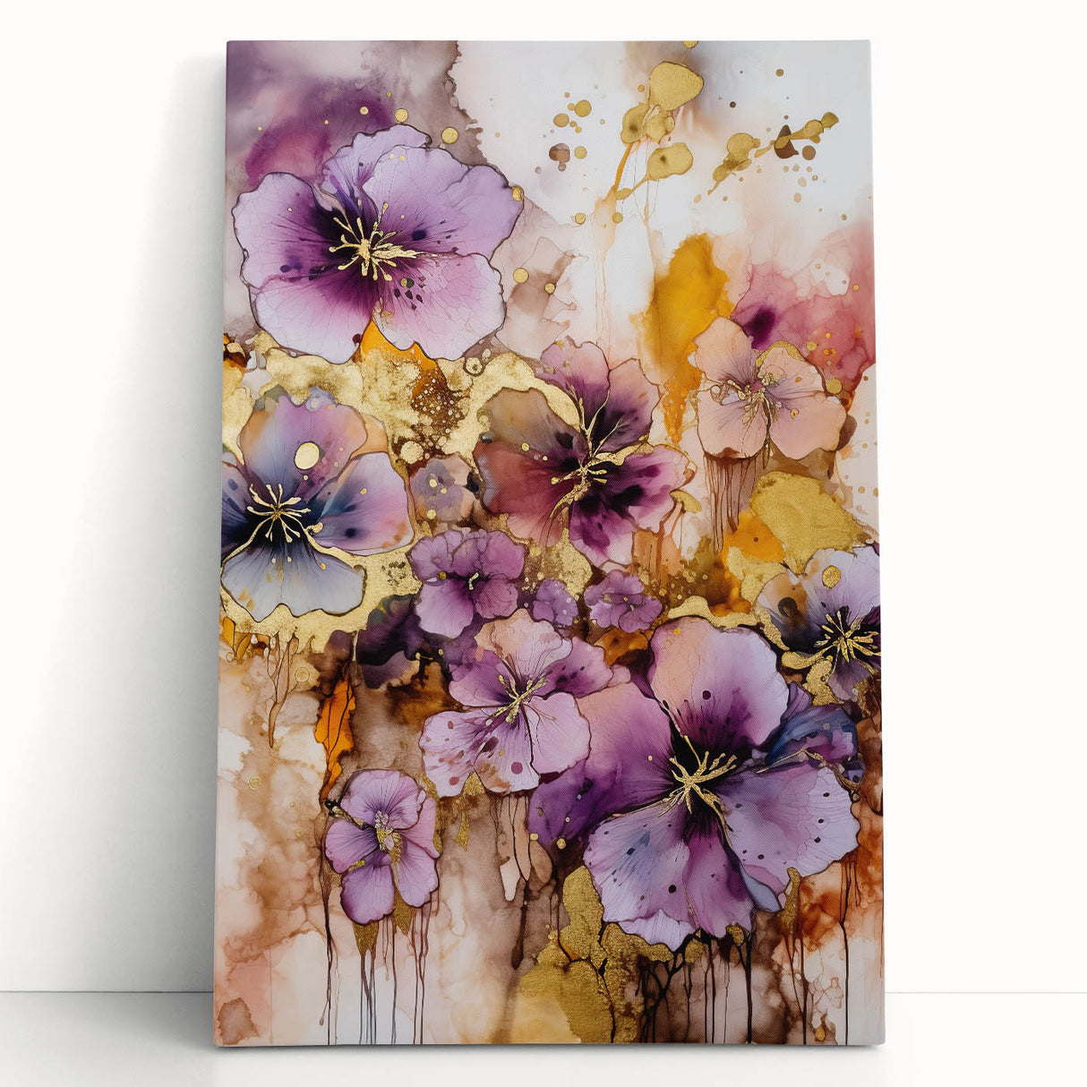 Abstract floral canvas artwork featuring vibrant colors and intricate details, showcasing a modern design perfect for contemporary home decor. Ideal for adding elegance to living spaces.