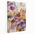 Side view of an abstract floral stretched canvas artwork showcasing vibrant colors and intricate designs, ideal for home decor and modern aesthetics.