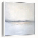 Framed abstract landscape canvas art with a white border, showcasing vibrant colors and dynamic shapes, ideal for modern home decor. The side view emphasizes its sleek design and ready-to-hang feature, perfect for enhancing any living space.